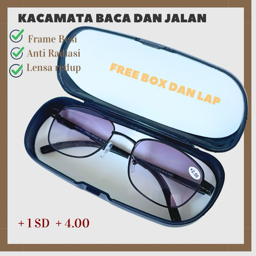 Kacamata Baca dan jalan ( + ) Anti radiasi,sinar UV Frame besi