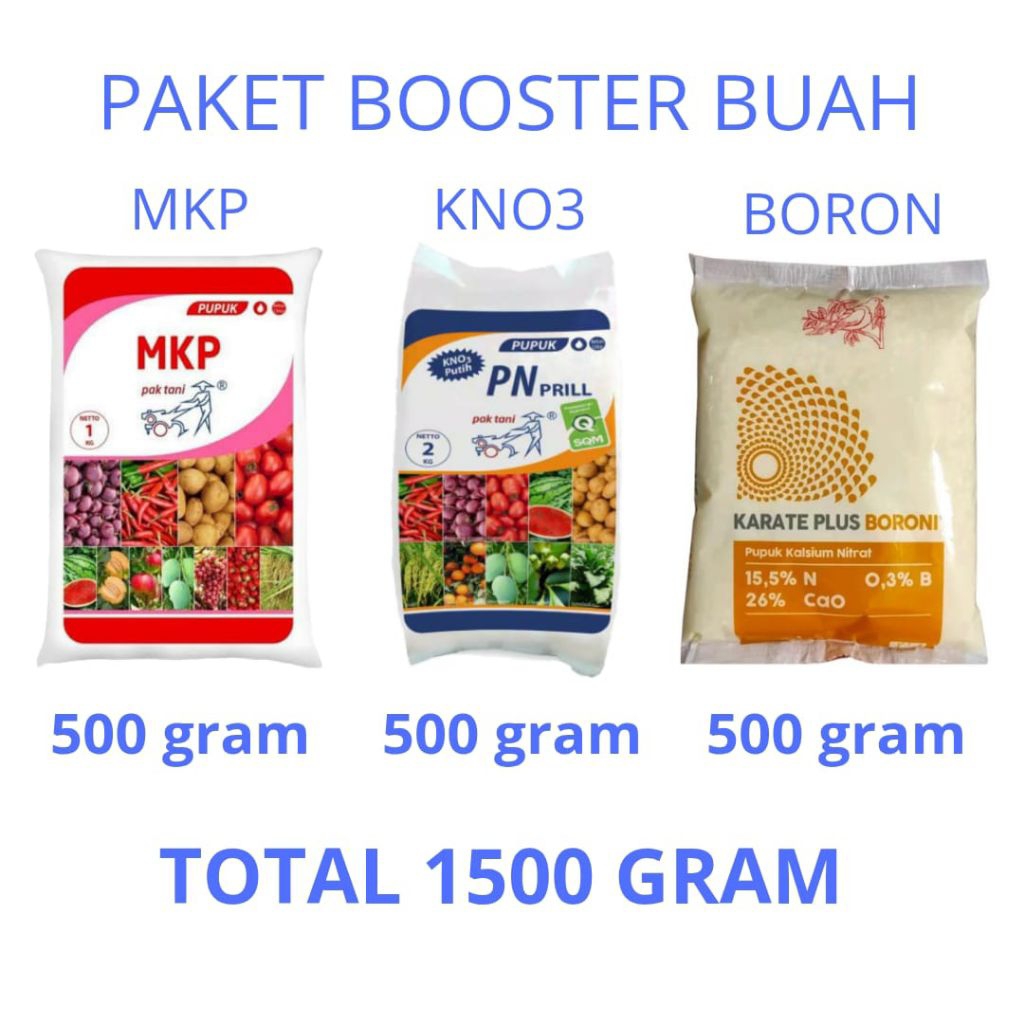 Pupuk Booster Buah MKP KNO3 PUTIH BORON Kemasan Repacking 1500 Gram