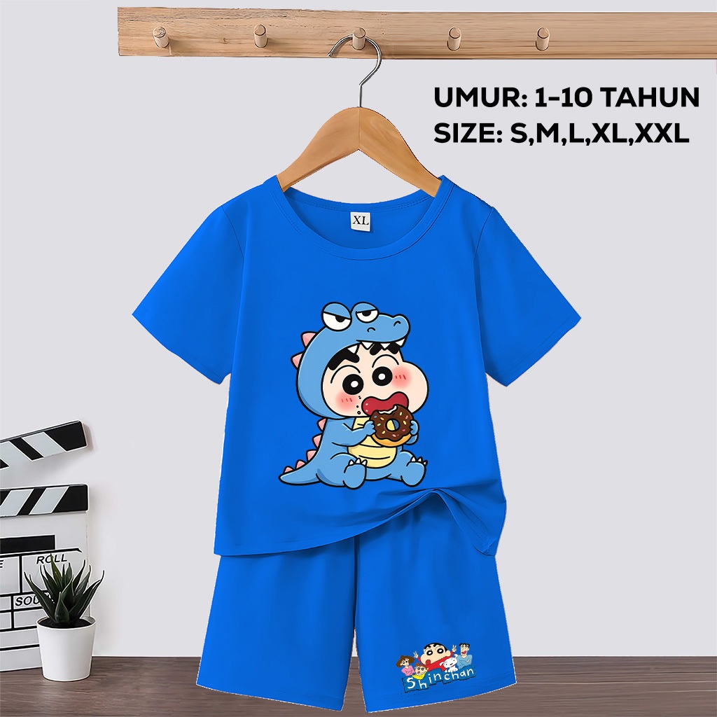 Setelan Anak Motif Dino Shinchan Usia 1-10 Tahun Baju Anak Crayon Shinchan