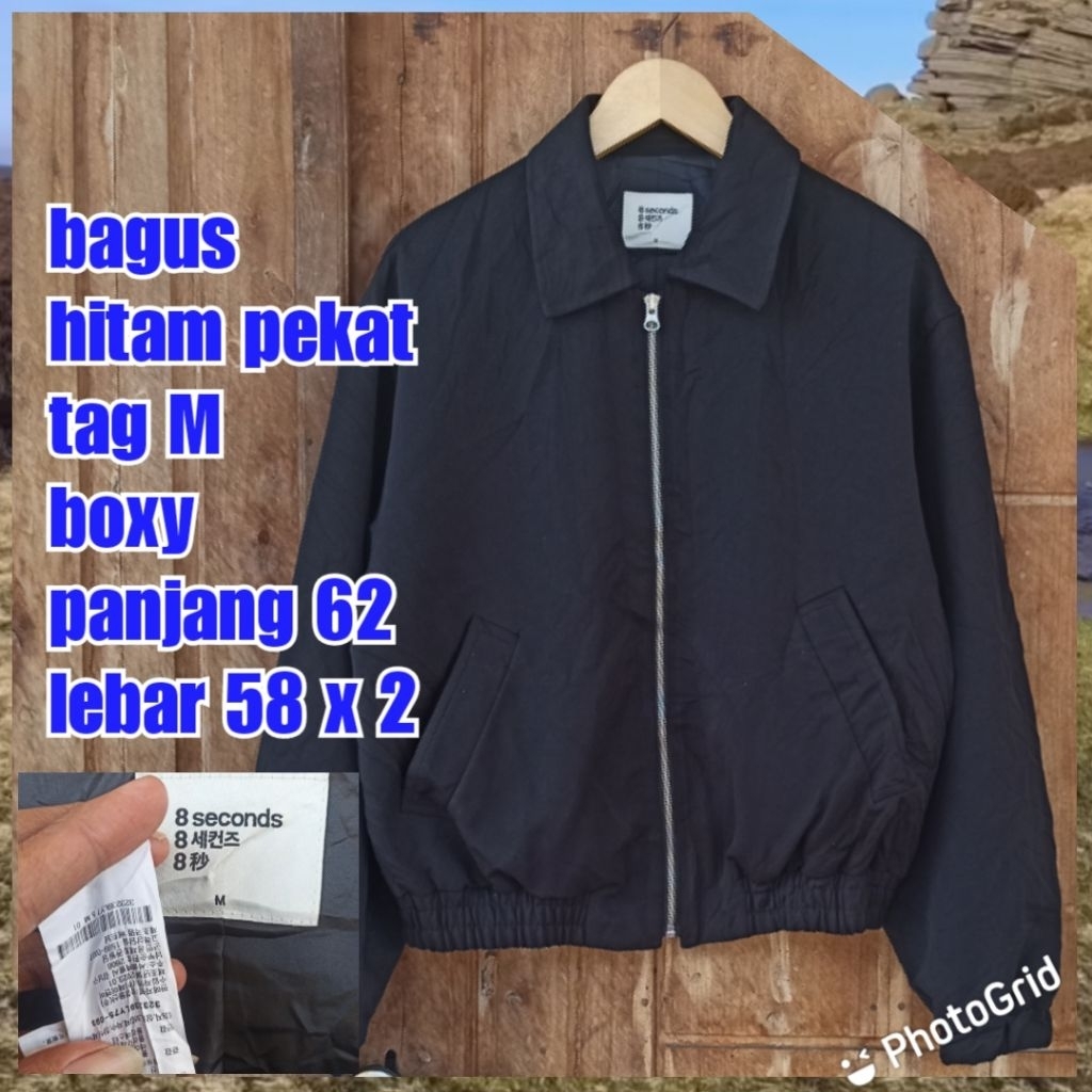 jaket work kerja casual Harrington boxy 8 seconds hitam M