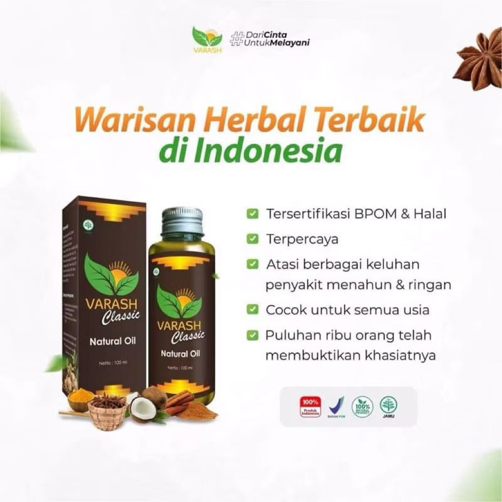 MINYAK VARASH CLASSIC BOOSTER OIL 100ML - ORIGINAL 1000% mengatasi saraf kejepit - asam urat - sakit