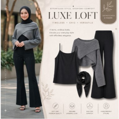 luxe loft One Set Hijab Style Atasan Sweater Rajut Model Silang Inner Dress Susun Hijab Segiempat Be