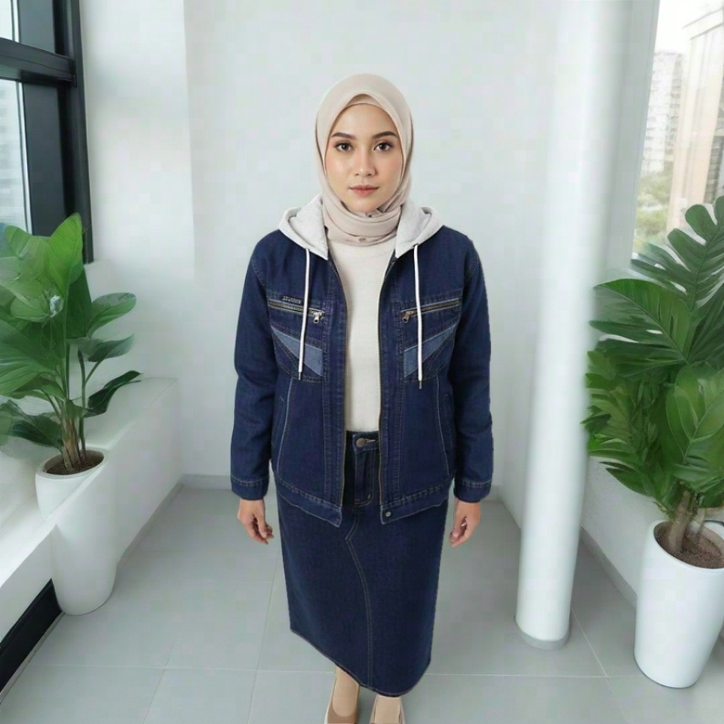 JAKET JEANS HOODIE RESLETING JAKET WANITA HOODIE RESLETING