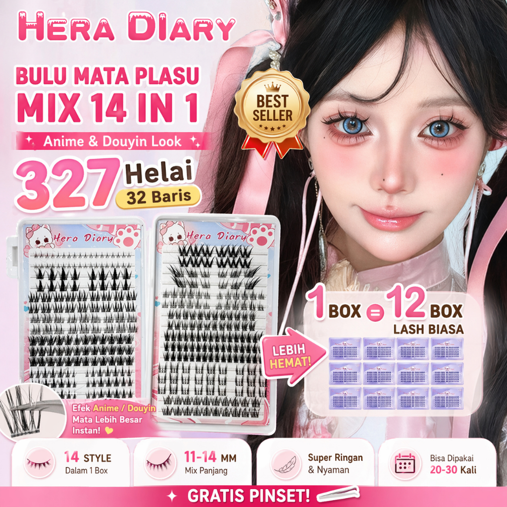 Hera Diary C01 Eyelash Book 32 Baris  DIY Cluster Eyelash Extension Anime Douyin Look | Bulu Mata Pa