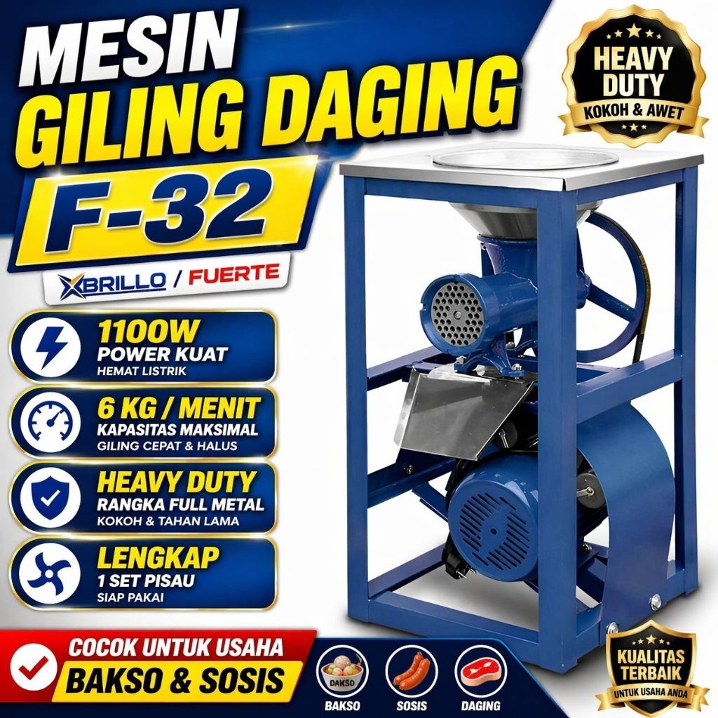Mesin Penggiling Daging F-32 Brillo/Fuerte | Gilingan Daging Listrik Heavy Duty | Usaha Bakso & Sosi