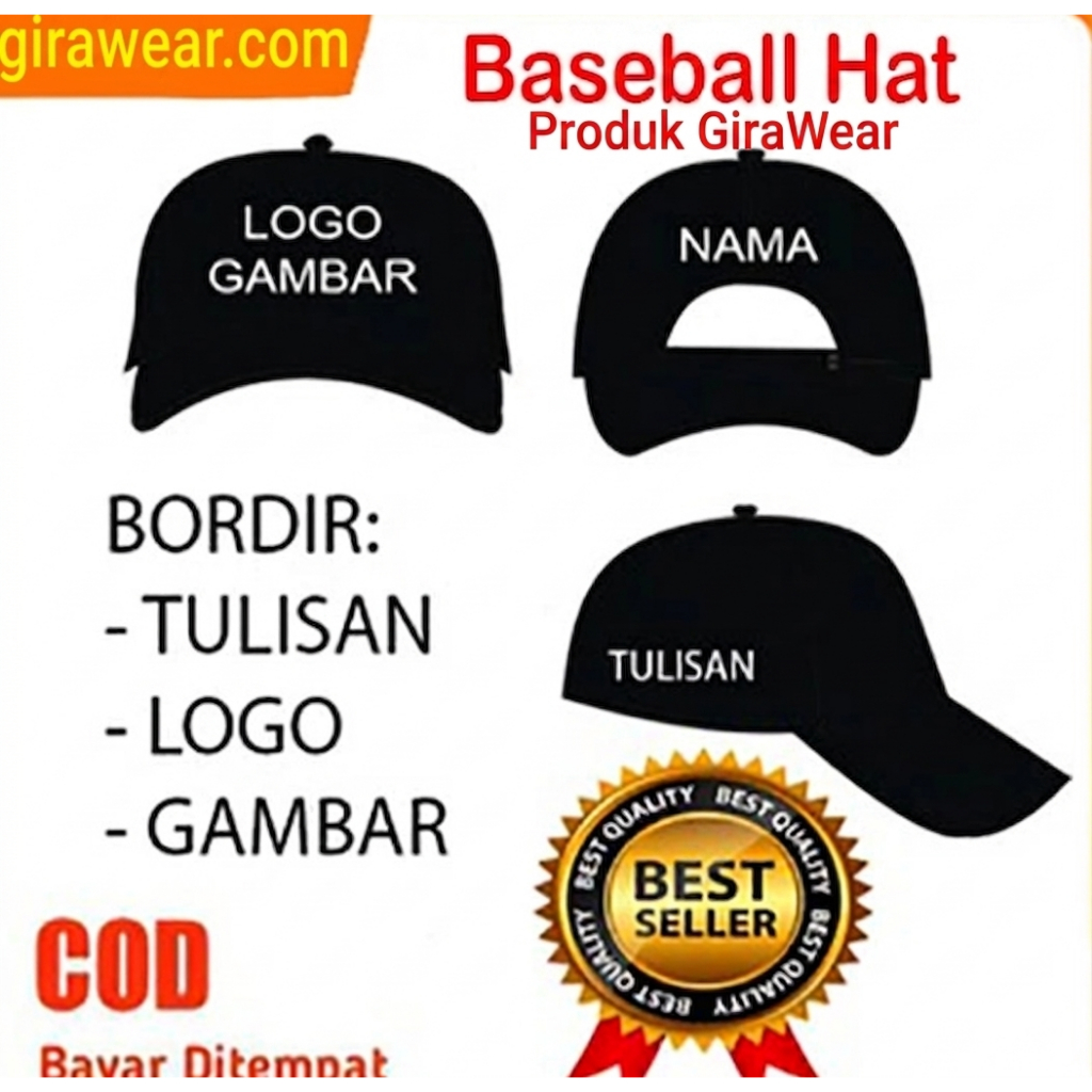 Topi Baseball Custom Bordir Satuan dengan Bahan Rapel Denim Tebal