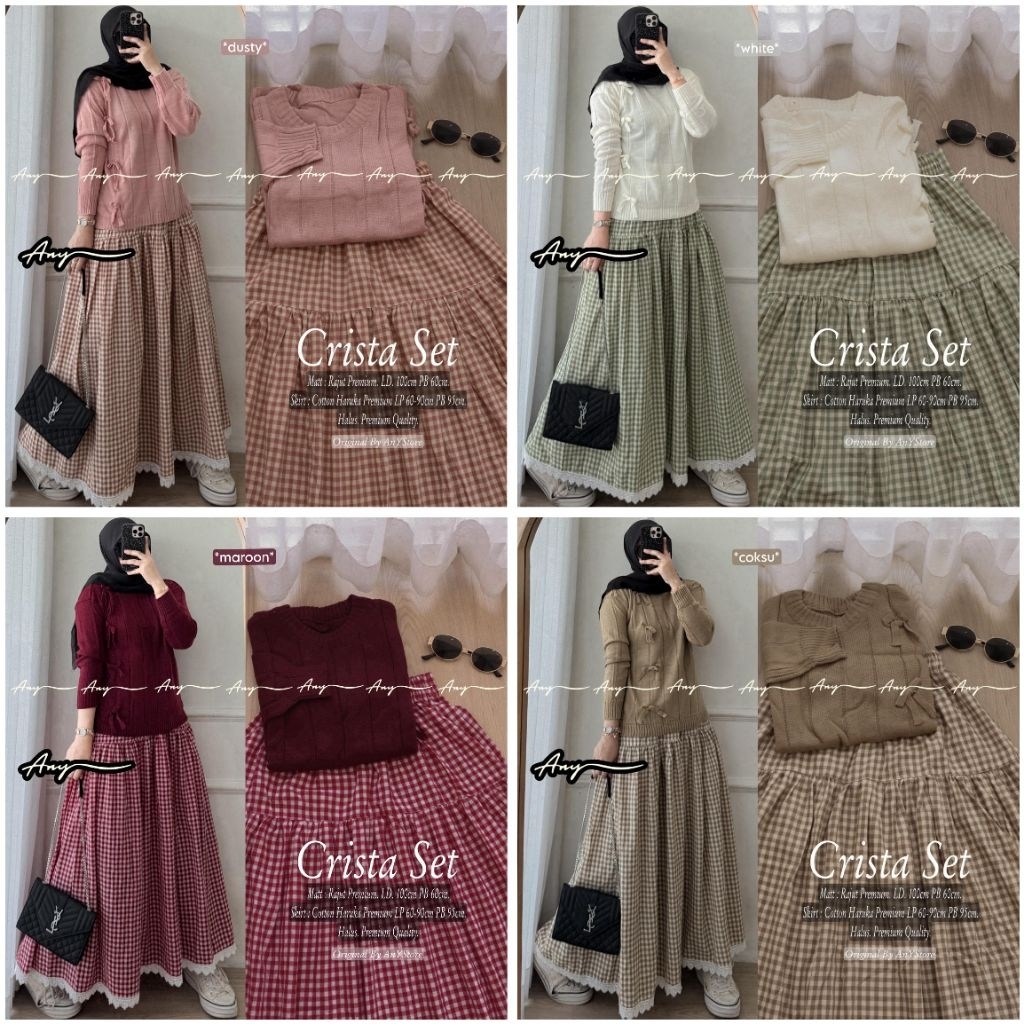 mayra crista setelan tunik dan rok by A.N.Y long tunic jumbo ld 120 CM rok panjang plisket long tuni