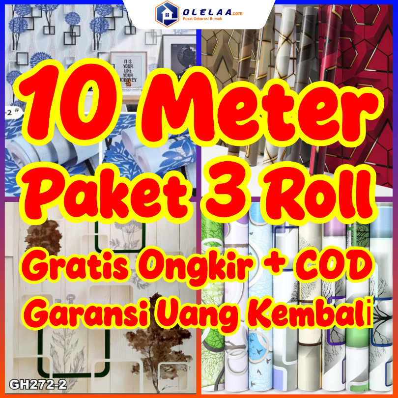 PAKET 3 ROLL 10 M Wallpaper Sticker Dinding 3D 10 M | 3D Uk 45 cm x 10M UNTUK RUANG TAMU ATAU KAMAR 