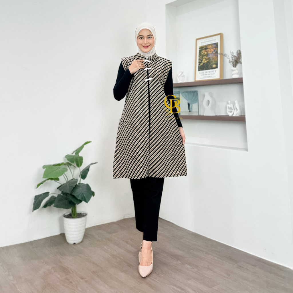 Lurik Series Long Vest Batik Outer Batik Wanita Modern Rok Lilit Batik Rok Kondangan Motif Lurik