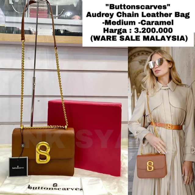 "Buttonscarves" Audrey Chain Leather Bag -Brown-