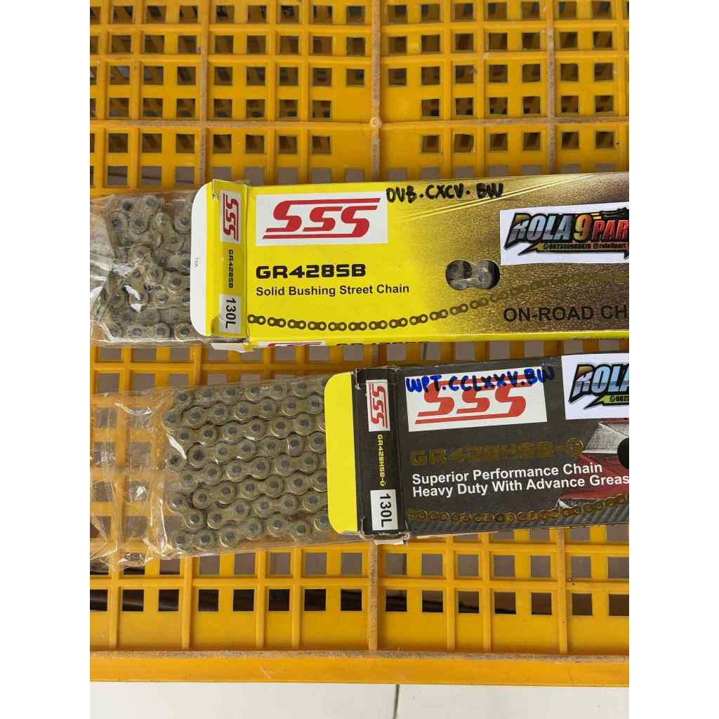 (Rantai motor SSS 428-130L SB dan HSB GOLD rantai sss racing ukuran 428 panjang 130 gold