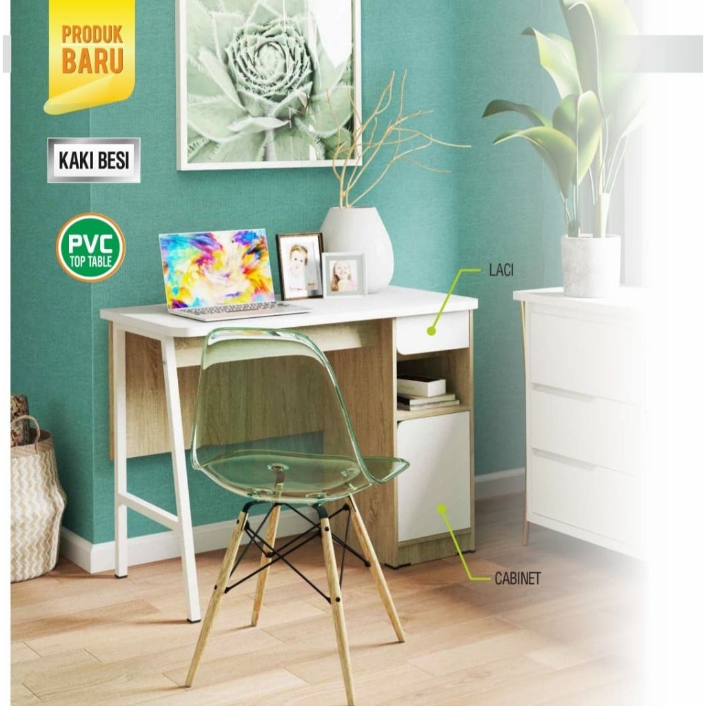 Meja Belajar 100 cm Meja tulis kaki besi meja kerja 100 cm putih meja kantor putih 100 meja belajar 