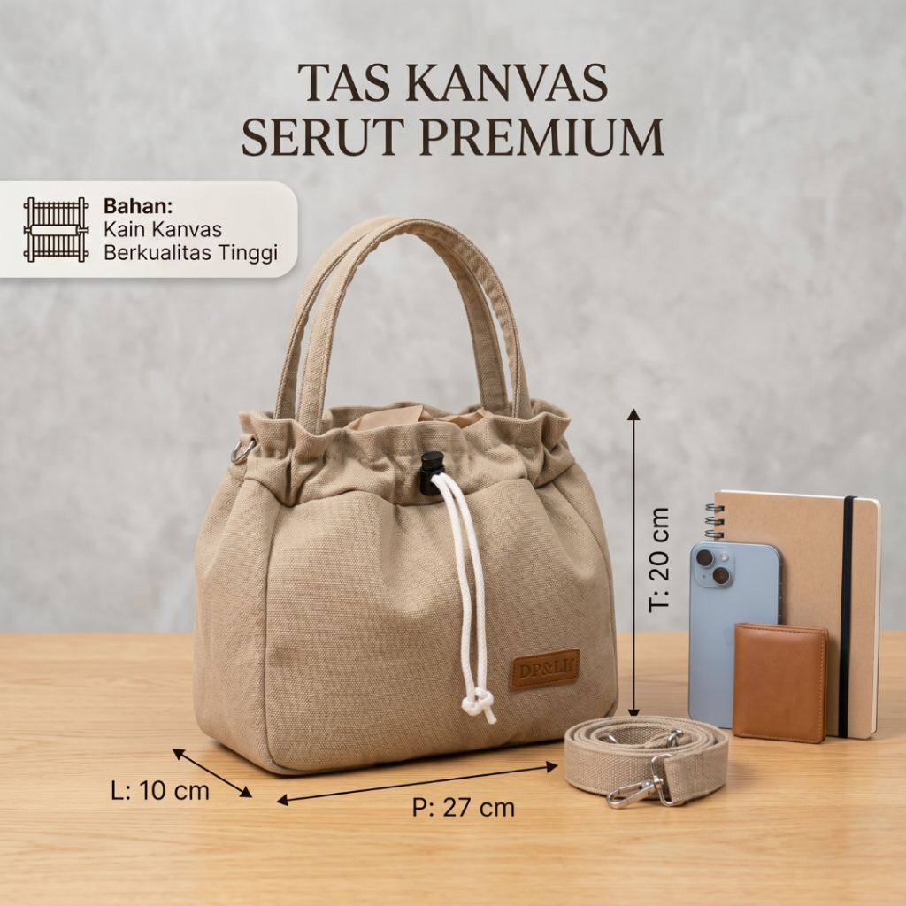 Tas Selempang Wanita Kain Kanvas Tenteng Tali Serut NvBag Sling Bag Lokal Casual Simple Elegan