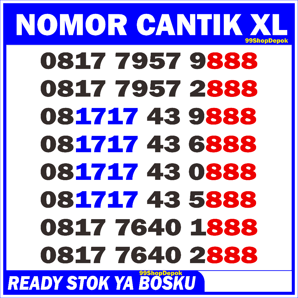 Nomor Cantik XL TRIPLE 888 XL 1888 2888 Kartu Perdana Nomer Cantik XL 4g 5g 888 9888
