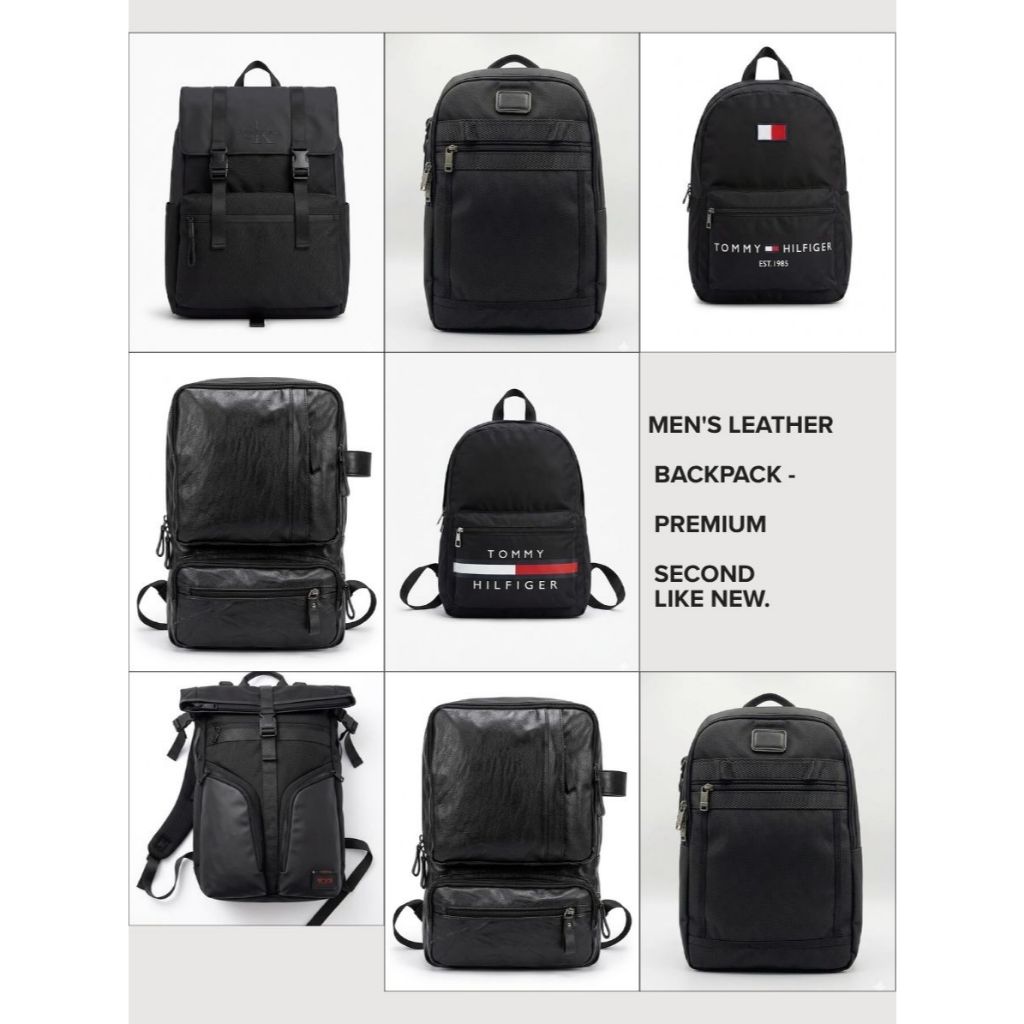 Tas kulit backpack/ransel hitam Branded Second like new