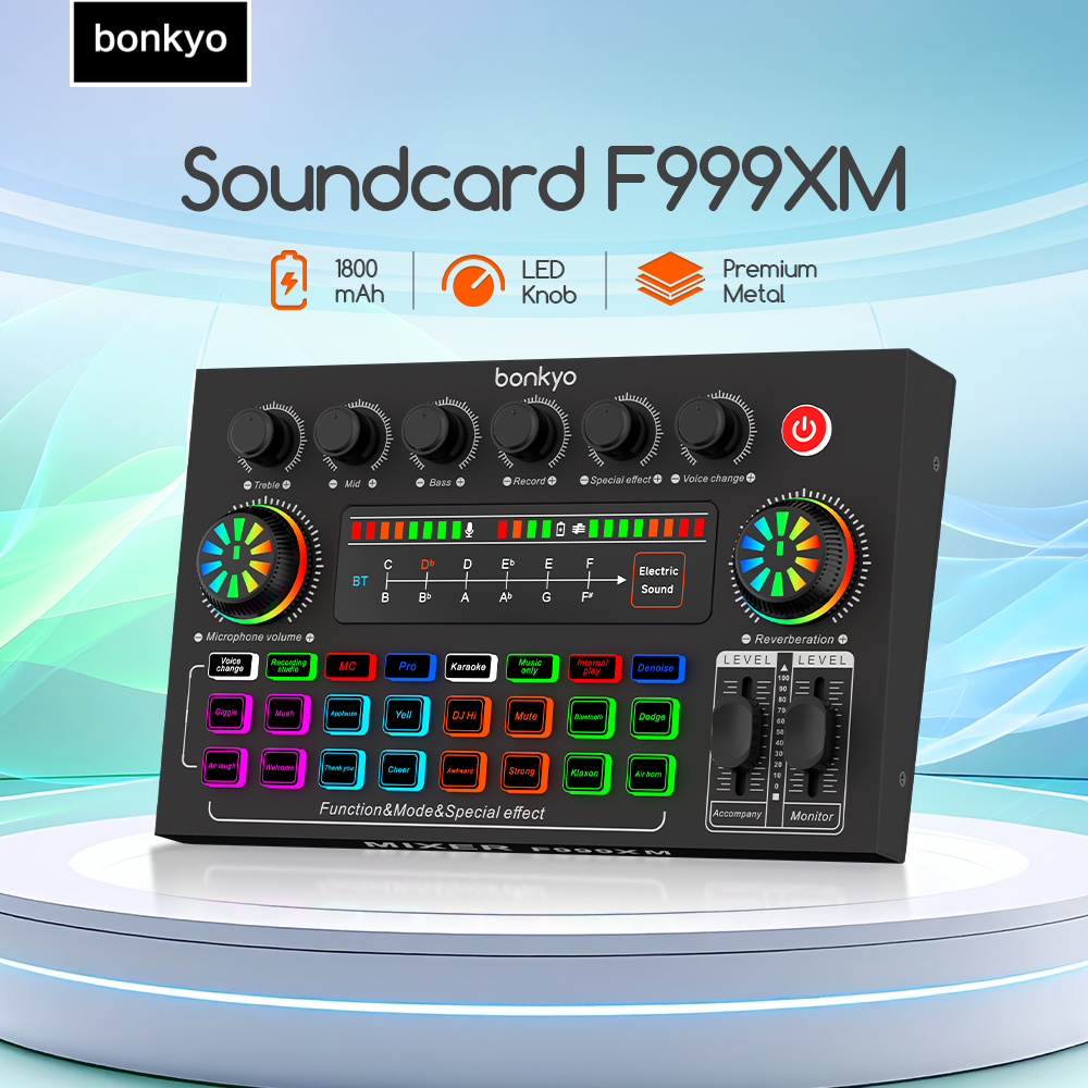 Bonkyo F999XM Sound Card Bluetooth Live SoundCard F999XM Sound card Audio Live Mixer untuk Live stre