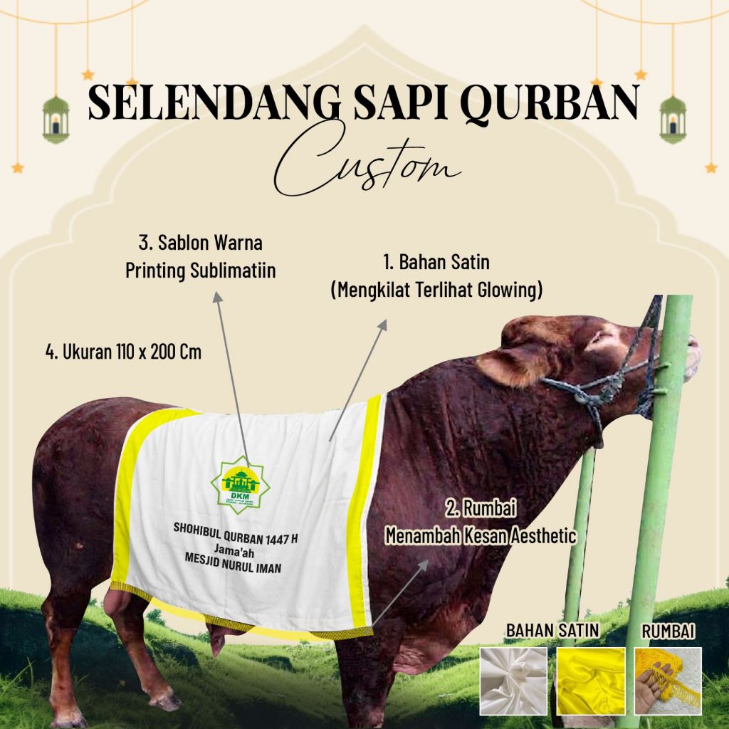 SELENDANG SAPI QURBAN CUSTOM | BAJU SAMPING SELEMPANG KAIN SAPI QURBAN CUSTOM