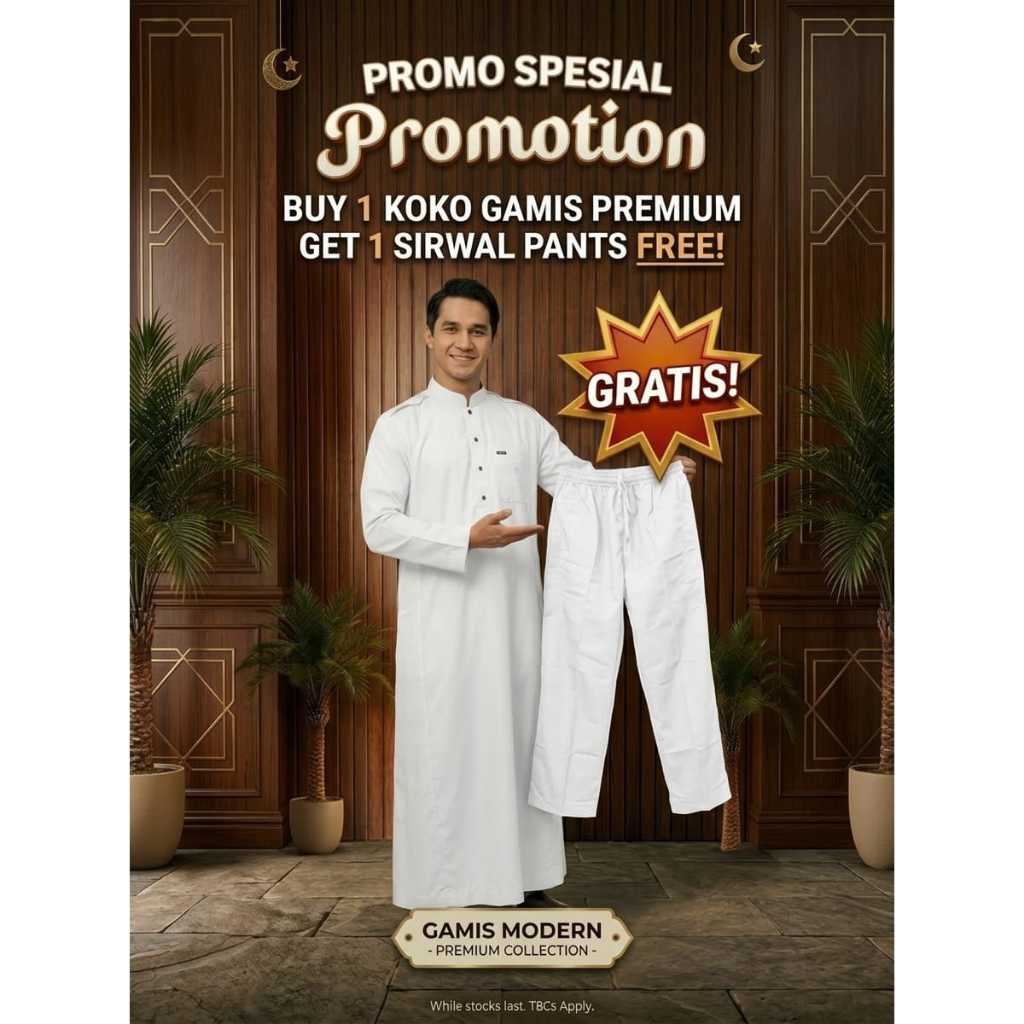 Jubah Plus Celana Panjang Pria Dewasa Setelan Gamis Laki Laki Muslim Nyaman Bahan Katun Soft Lembut