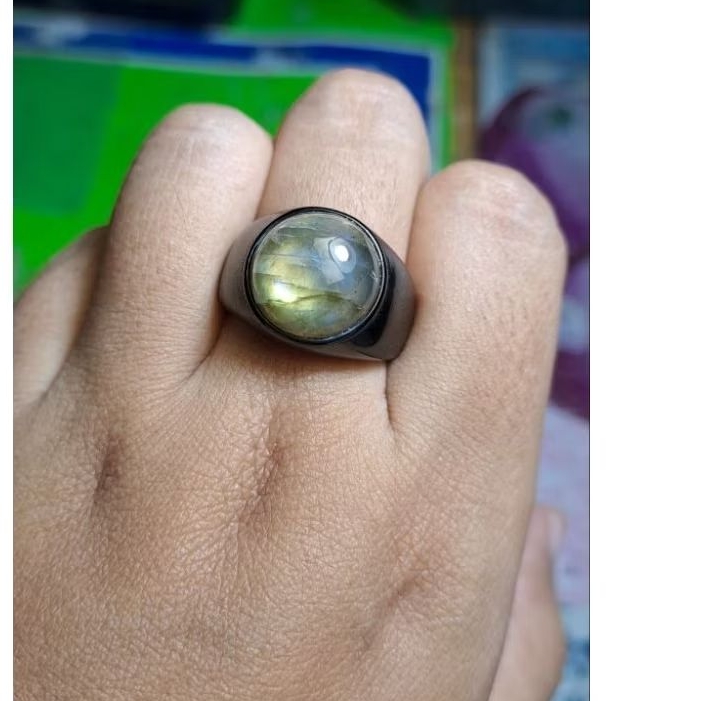 Batu akik labrador ring titanium hitam super