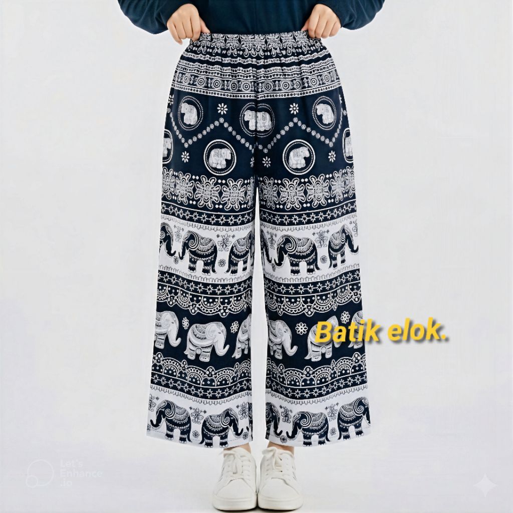 Celana kulot panjang motif gajah wanita rayon jumbo
