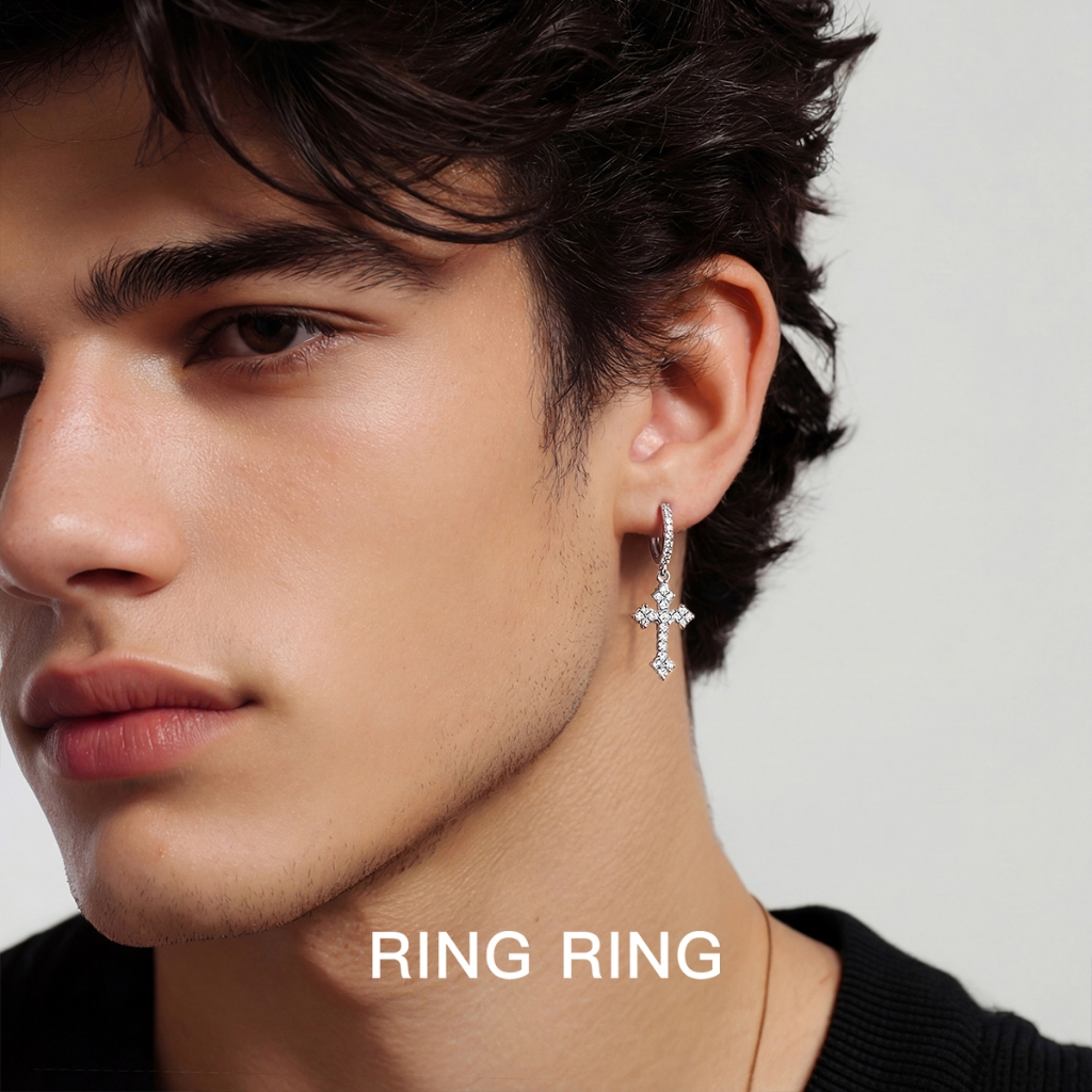 Anting Anting Titanium Salib Berlian Gantung Pria Anti Karat Aksesori Keren