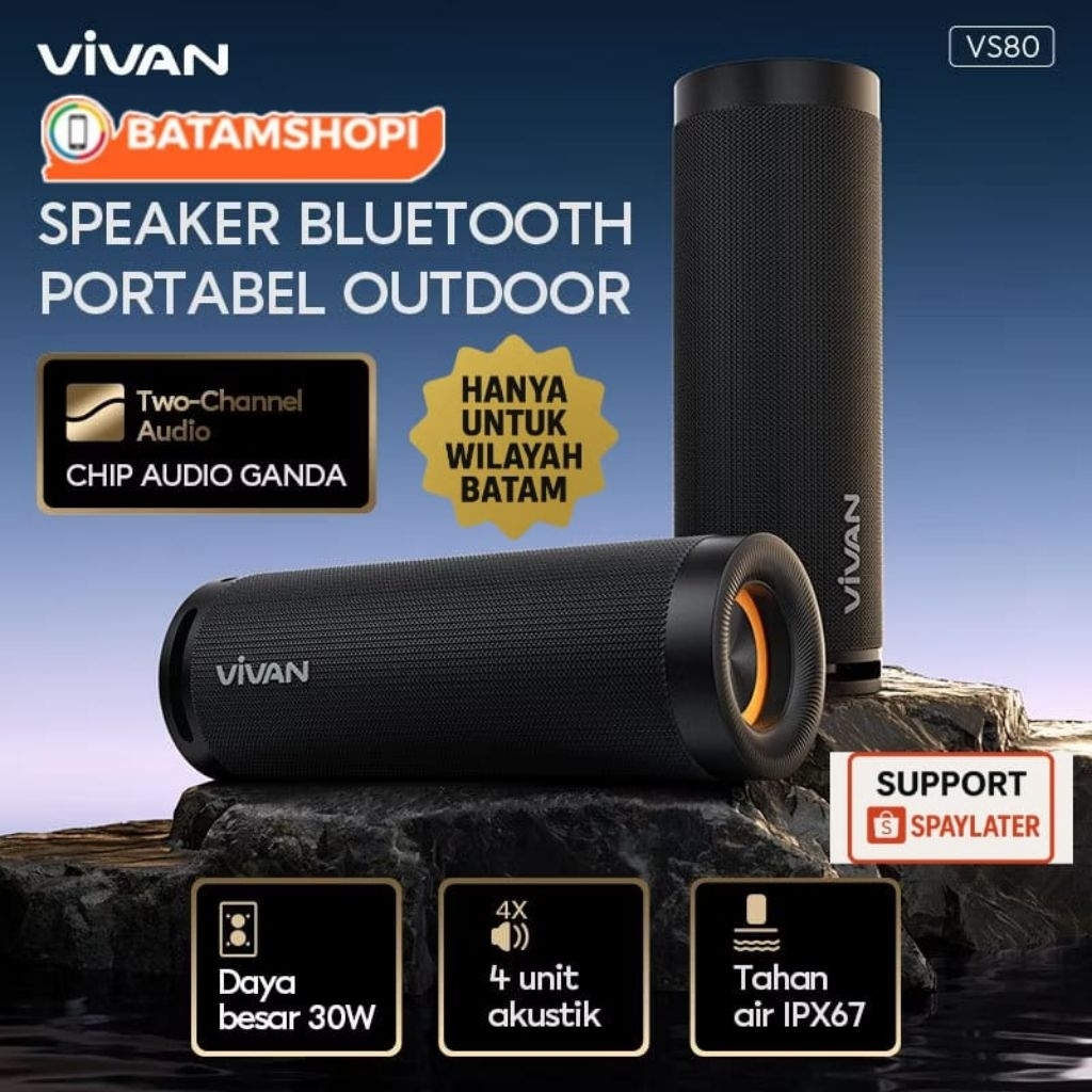 VIVAN SPEAKER BLUETOOTH PORTABLE OUTDOOR VS80 30W NEW 2026 GARANSI [ 1 UNIT ] - BATAM