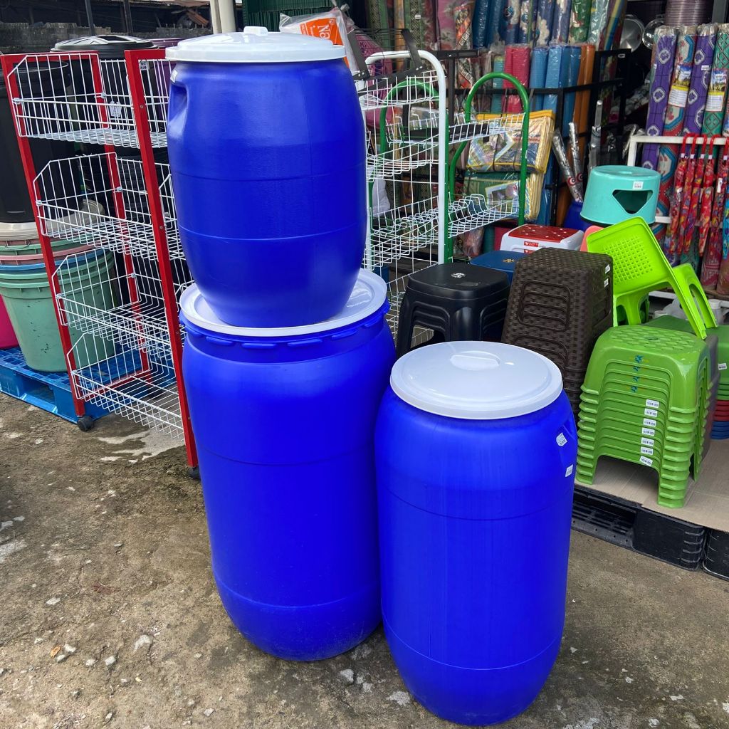 NAMA PRODUK TONG AIR PLASTIK BIRU JUMBO 150 LT, 90 LT, 60 LT / DRUM PLASTIK TUTUP PUTIH / GENTONG PE