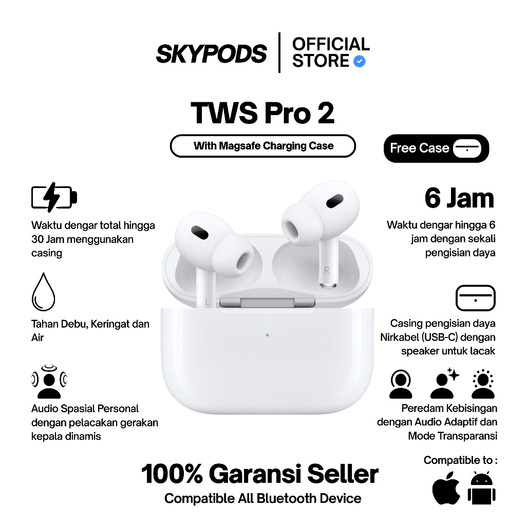 SkyPods PRO 2 Wireless Bluetooth Earphone TWS Mini Earbuds Headphone With Pop Up Animation by Skypod