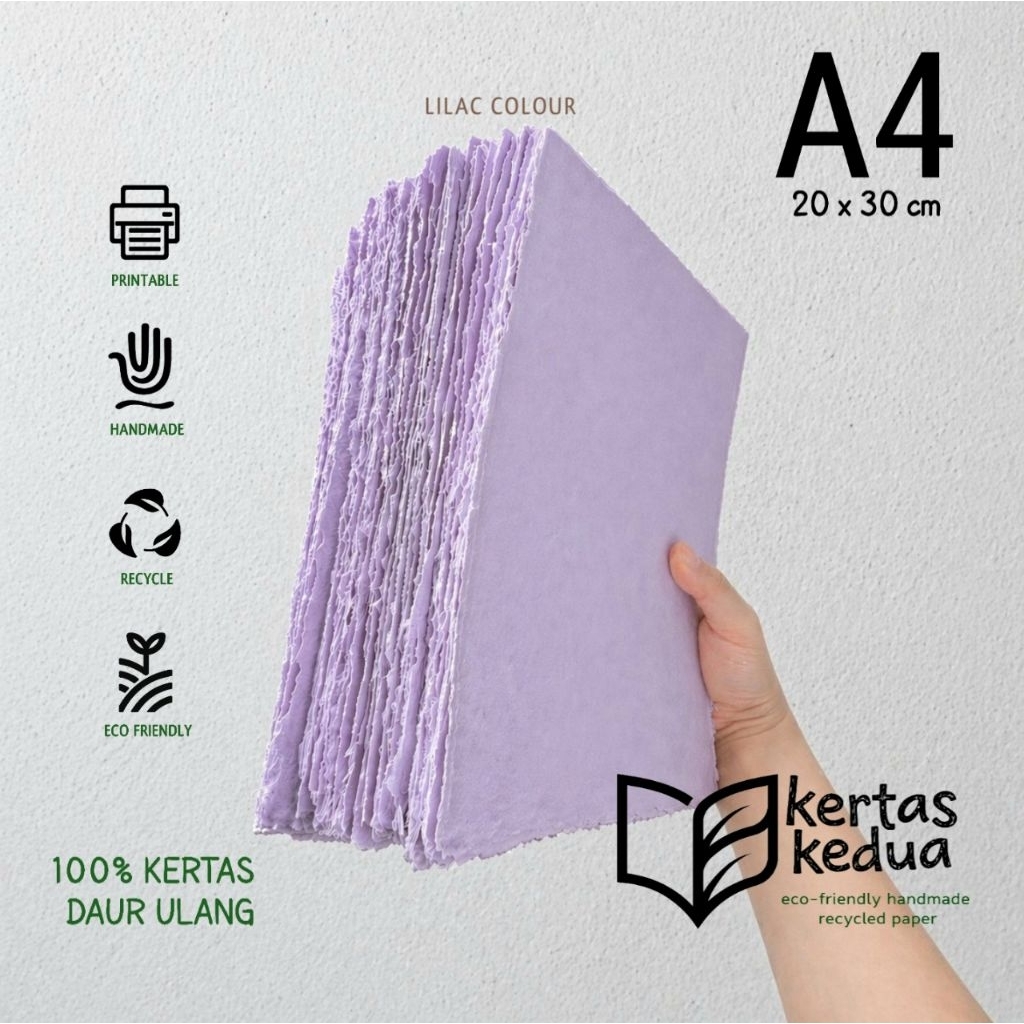 Kertas daur ulang A4 warna LILAC / handmade/ bisa print/ recycled paper