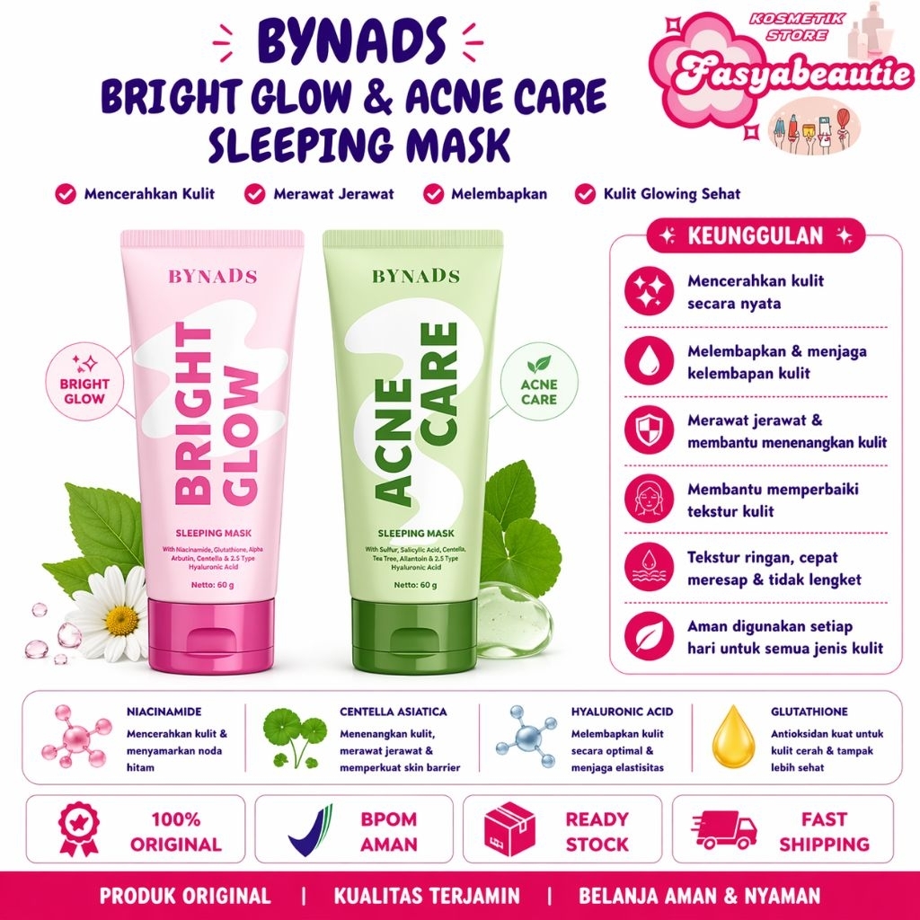 BYNADS SLEEPING MASK SALMON DNA BPOM APPROVED 3 IN 1 MASKER MOISTURIZER SLEEPING MASK BYNADS