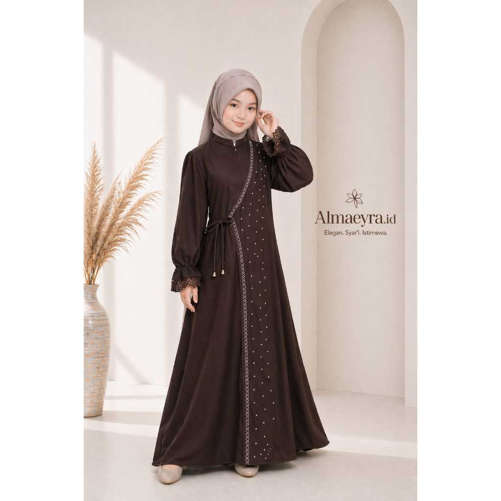 Aisyah Gamis Abaya Anak Remaja Tanggung Usia 6-14 Tahun Bahan Sabrina Anti Uv Mix Payet Swarovski