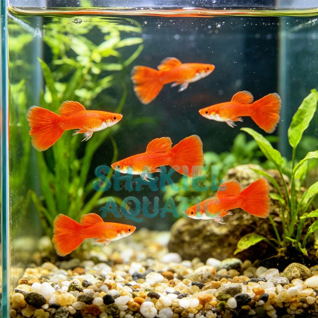 Sepasang Ikan Guppy AFR Albino Full Red - Hiasan Aquarium Elegan
