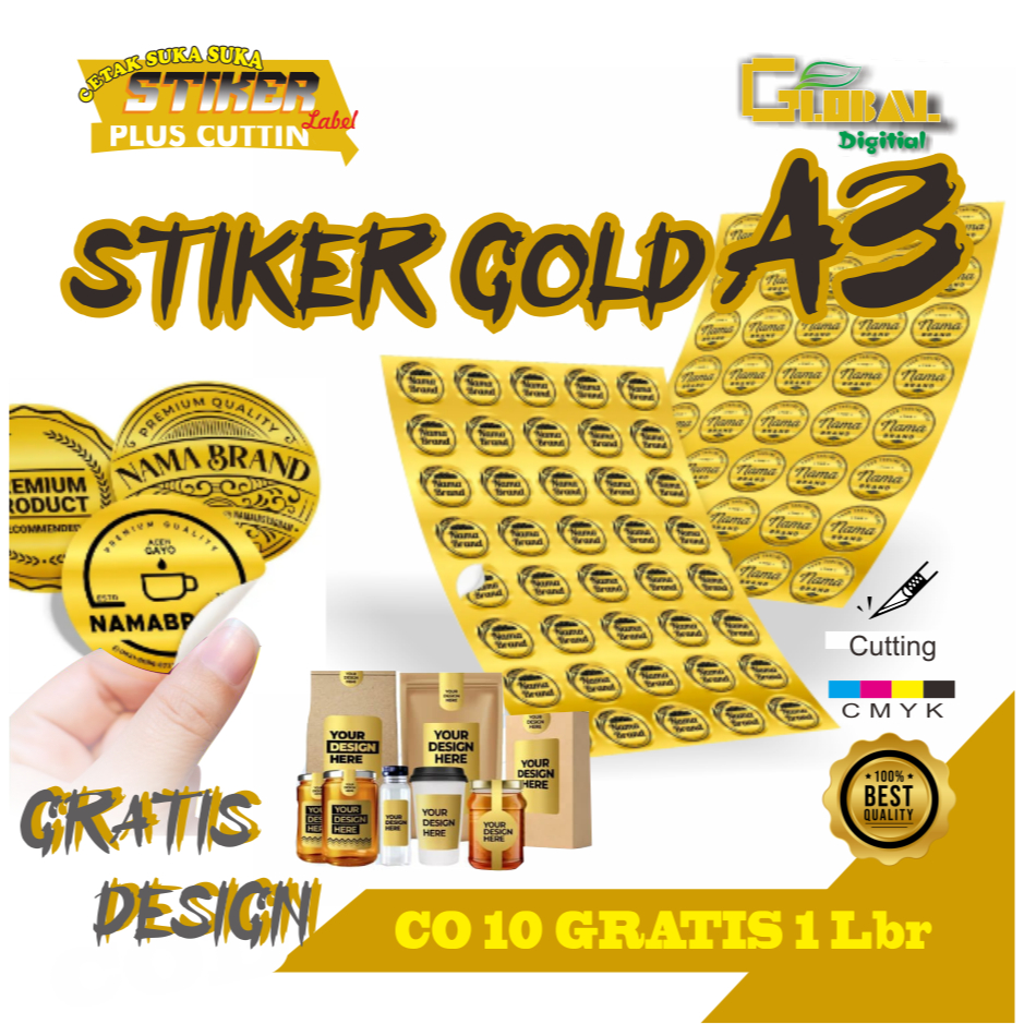 Cetak Sticker GOLD A3 / Stiker Emas / Print Custom Label  A3+