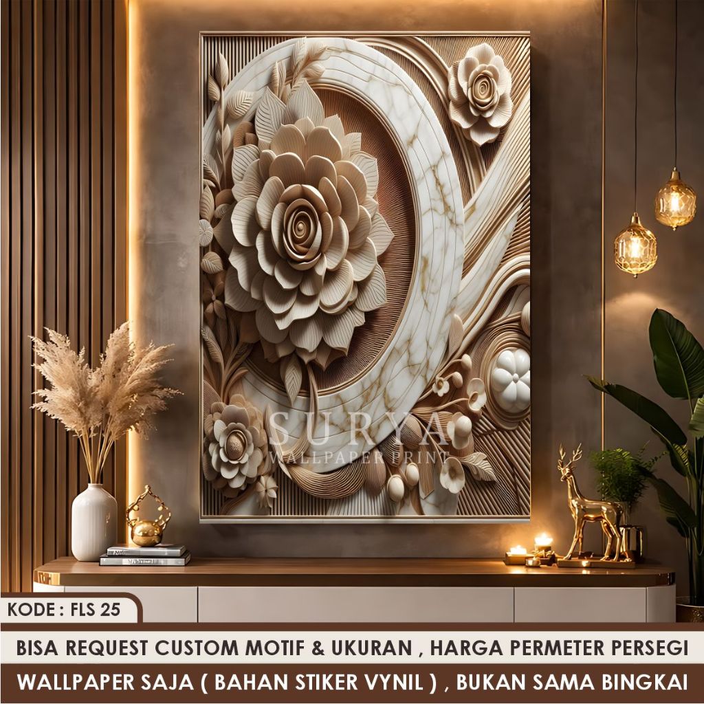 Stiker Dinding 3D Motif Bunga Aesthetic Wallpaper Dinding Bunga 3D Meninggi Terbaru