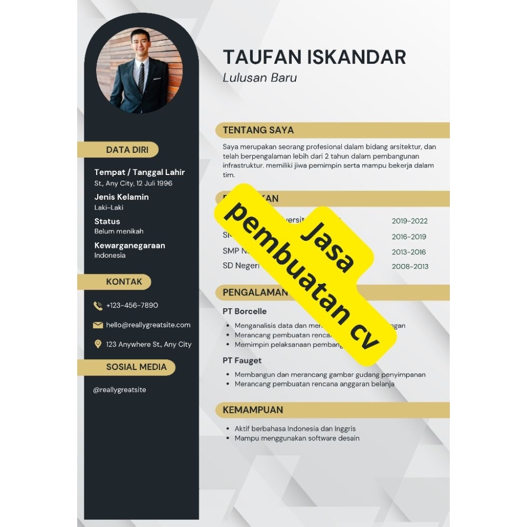 template pembuatan cv pekerjaan ATS Frendly