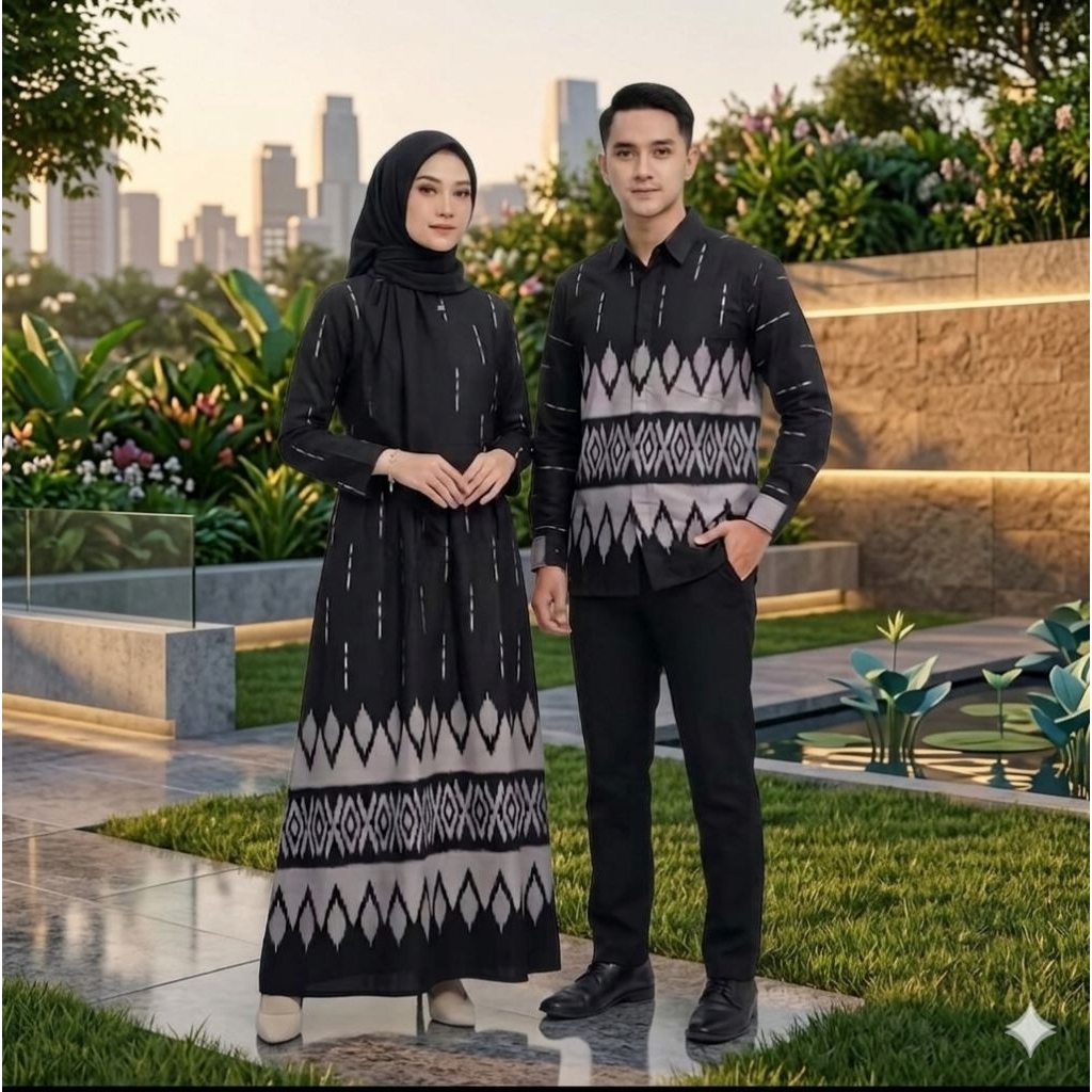 Maura Couple Batik (HARGA SEPASANG)Songket Couple Gamis Standar Jumbo Viral Terbaru