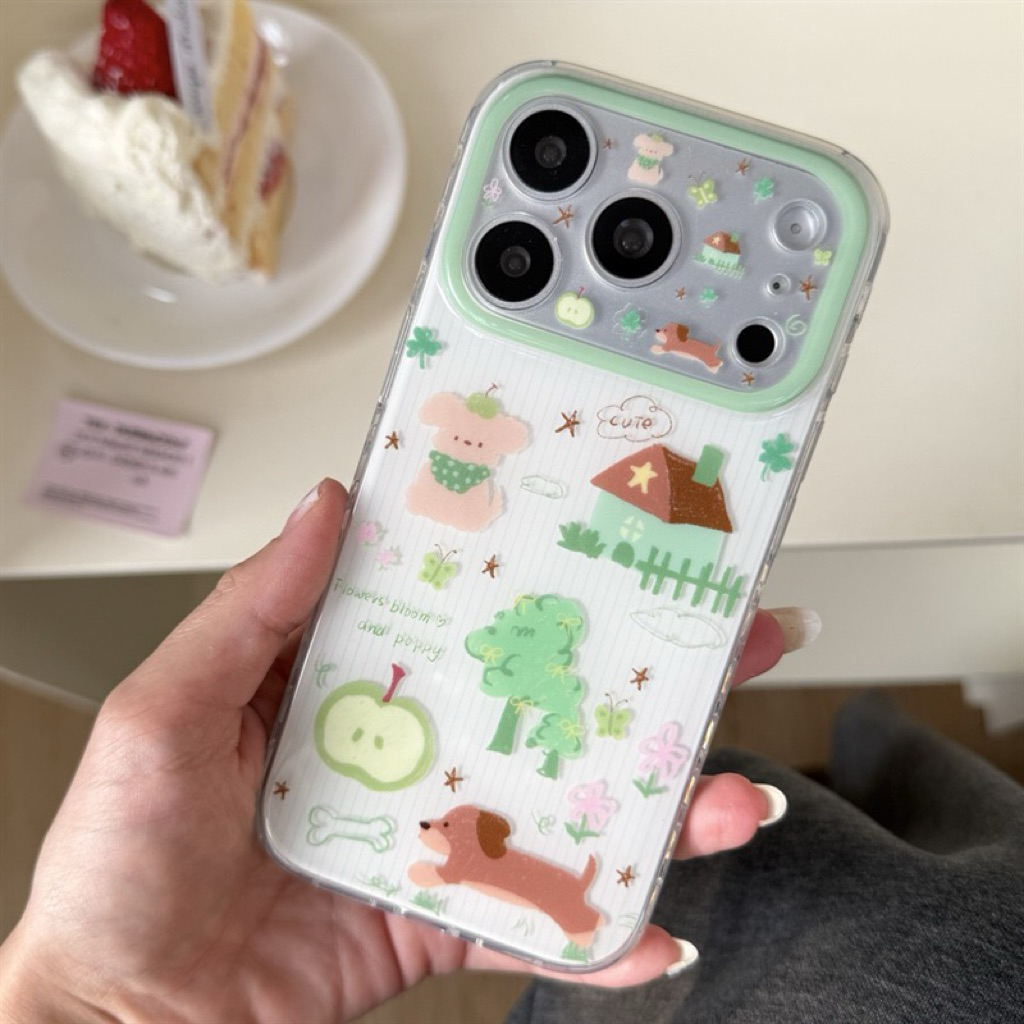 Cute Green Apple Puppy Case Iphone 13 14 15 16 17 Pro Promax | BONBONCASE.ID