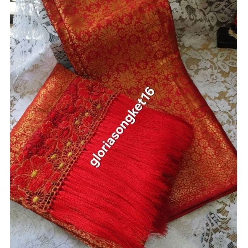 Songket palembang bordir selendang