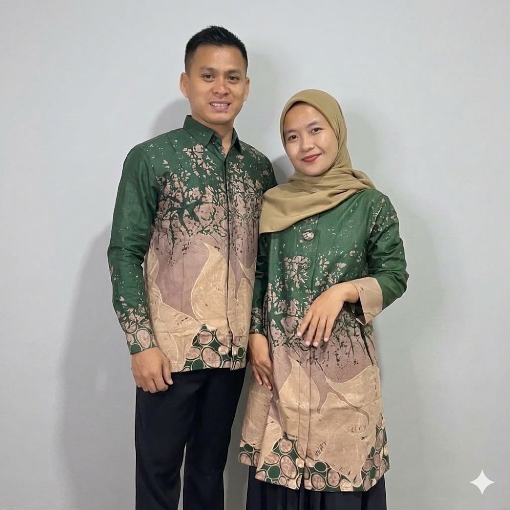 Baju Batik Tunik Pekalongan | Batik wanita | Batik laki laki | Seragam batik | Lapisan trikod| Hijau
