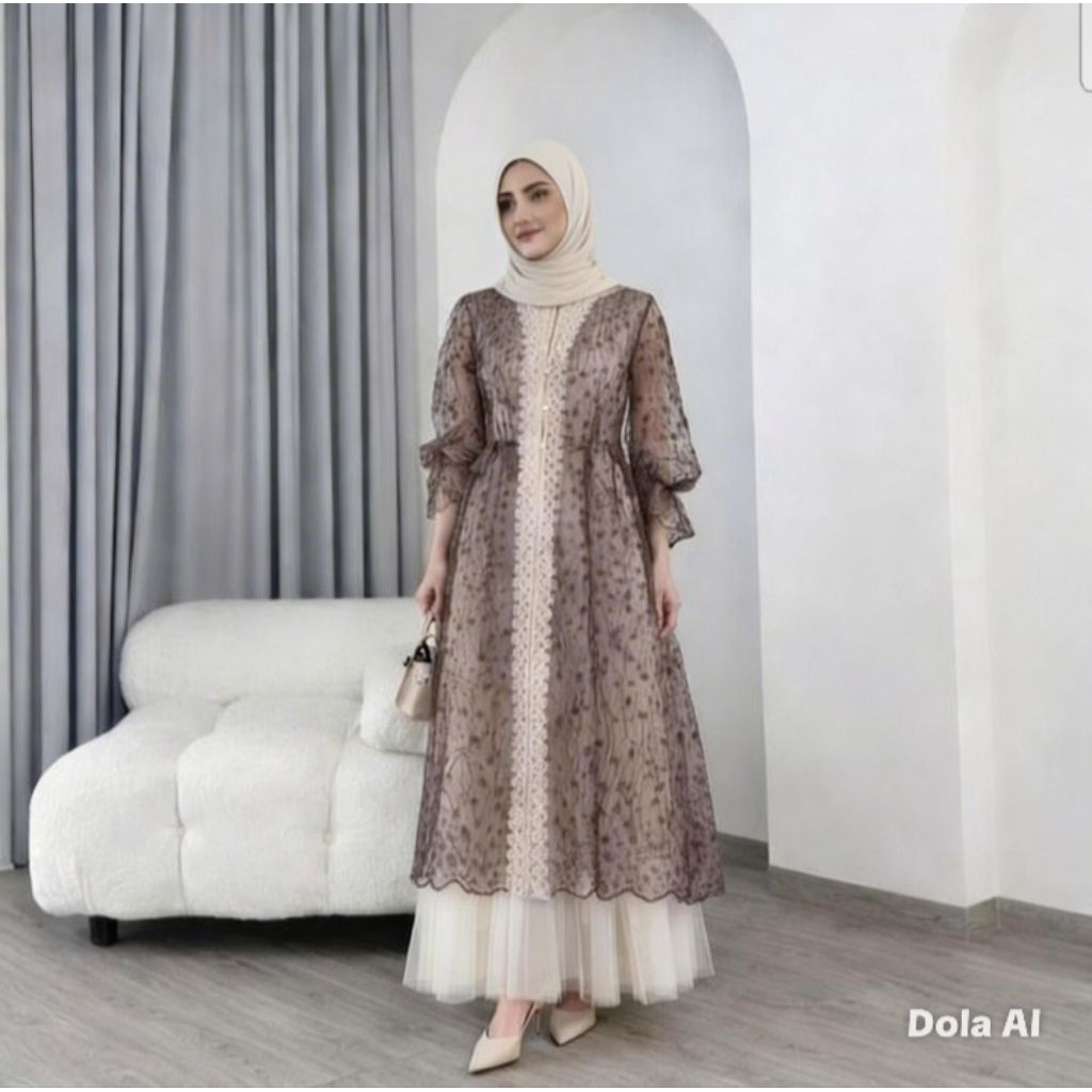 Alluna Outer Brokat Panjang Brokat Mix Renda Milo Mewah