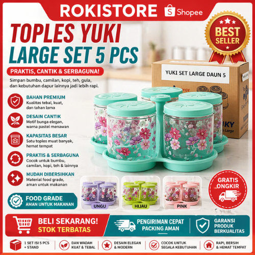 Yuki Toples Set / Toples Kue Kering Lebaran / Toples Set 5 Large / Yuki Set 5 Large 1.100ml / NAMPAN