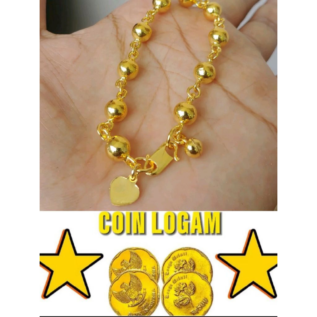 GELANG TANGAN KOIN ASLI 1991 GELANG TANGAN BIJI LADA WARNA EMAS ANTI LUNTUR
