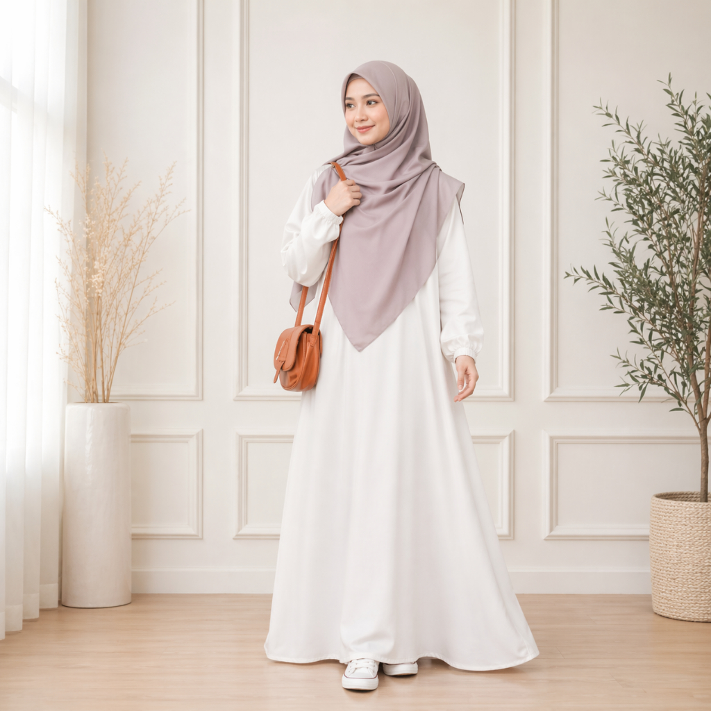 Gamis Polos Lengan Karet Wanita Muslimah Modern | Gamis Grosir Cibaduyut
