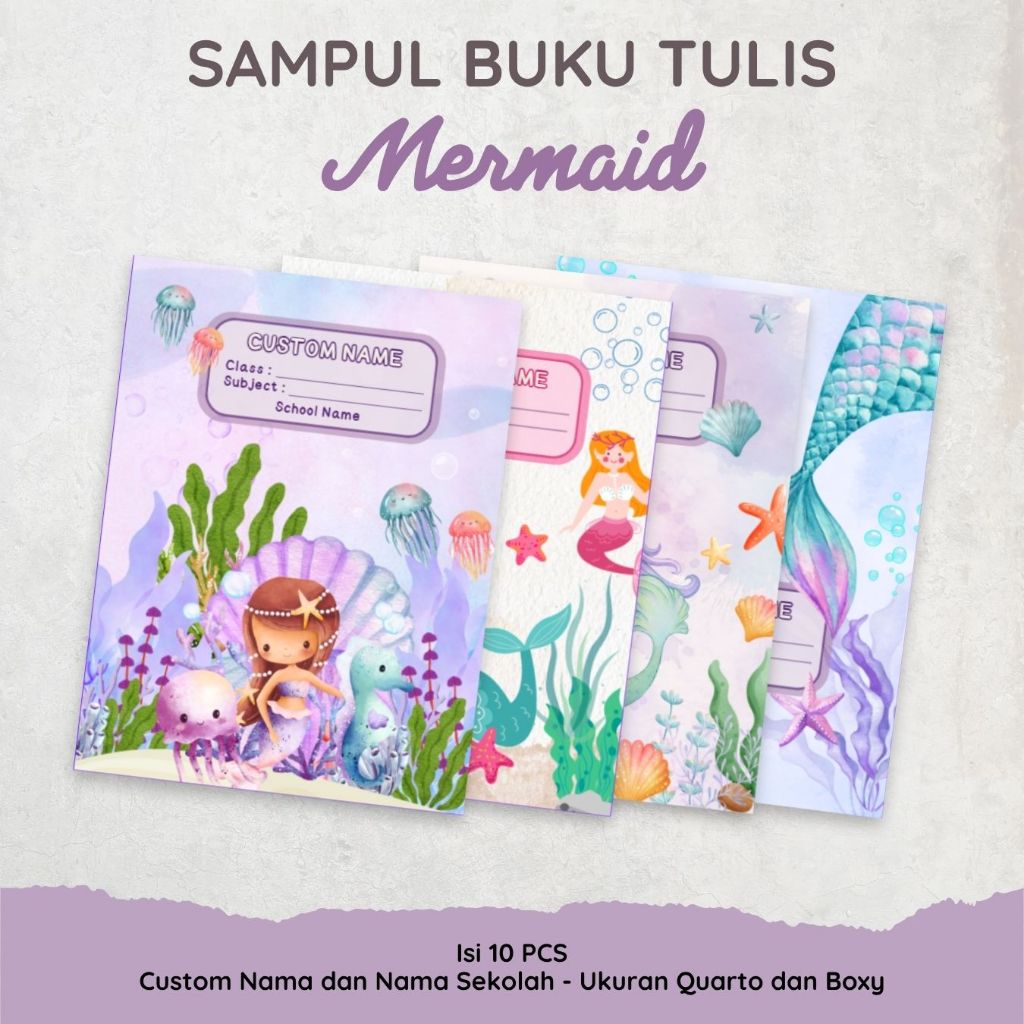 Sampul Buku Custom Nama Aesthetic - Sampul Buku Tulis - Sampul Aesthetic - Mermaid