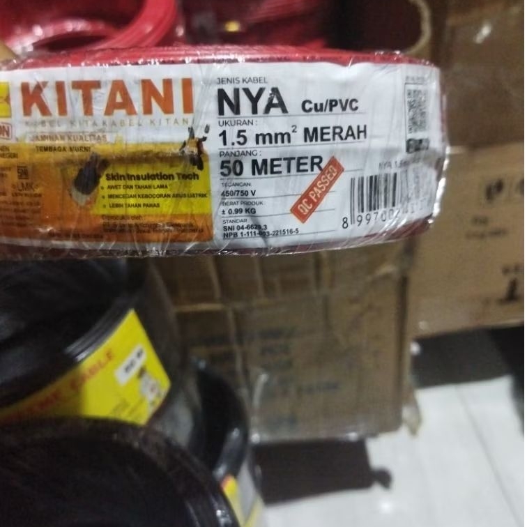 kabel nya kitani 1×1.5mm panjang 50 meter kabel tunggal tembaga asli
