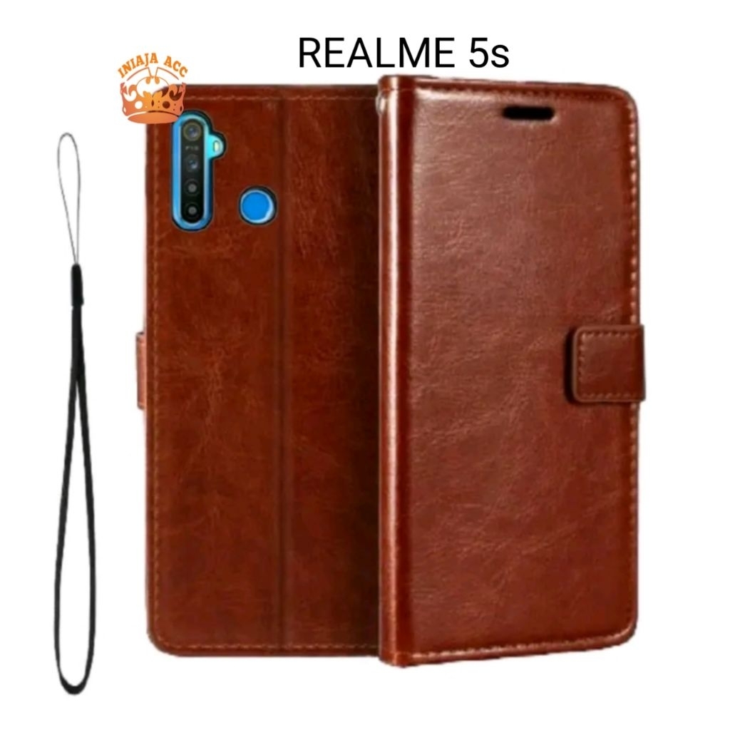 CASE REALME 5s LEATHER CASE SARUNG HP DOMPET KULIT FLIP COVER CASE BUKA TUTUP KESING DOMPET