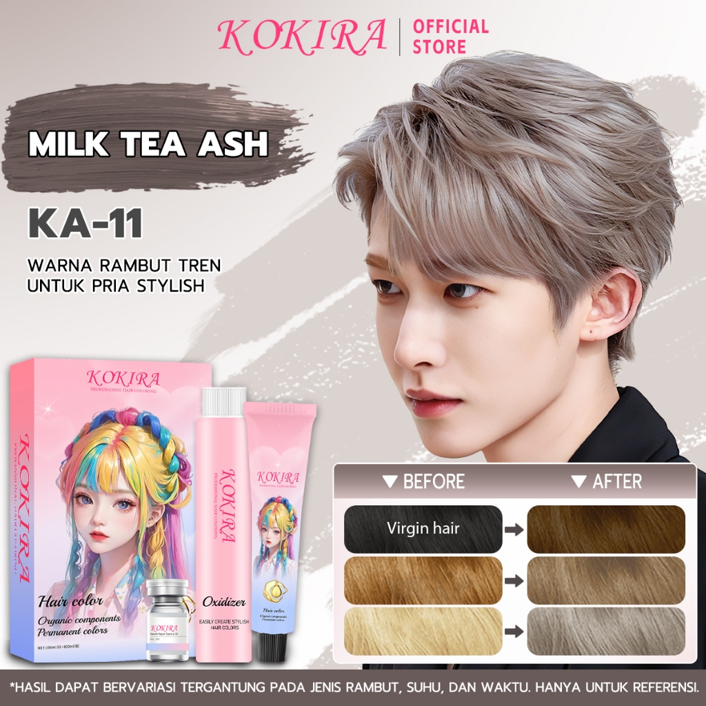 KOKIRA Milk Tea Ash hair color Cat Rambut Permanen Hair Dye  Color & Developer 200ml Alami
