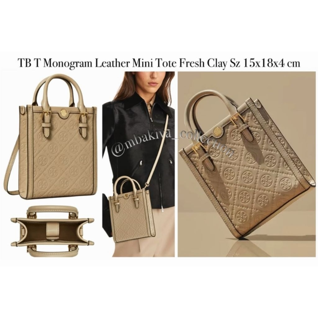 TB Monogram Leather Mini Tote Fresh Clay
