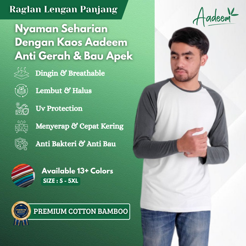 Aadeem Kaos Raglan Lengan Panjang - Longsleeve Tshirt Raglan Aadeem Raglan Katun Bambu Cotton Bamboo