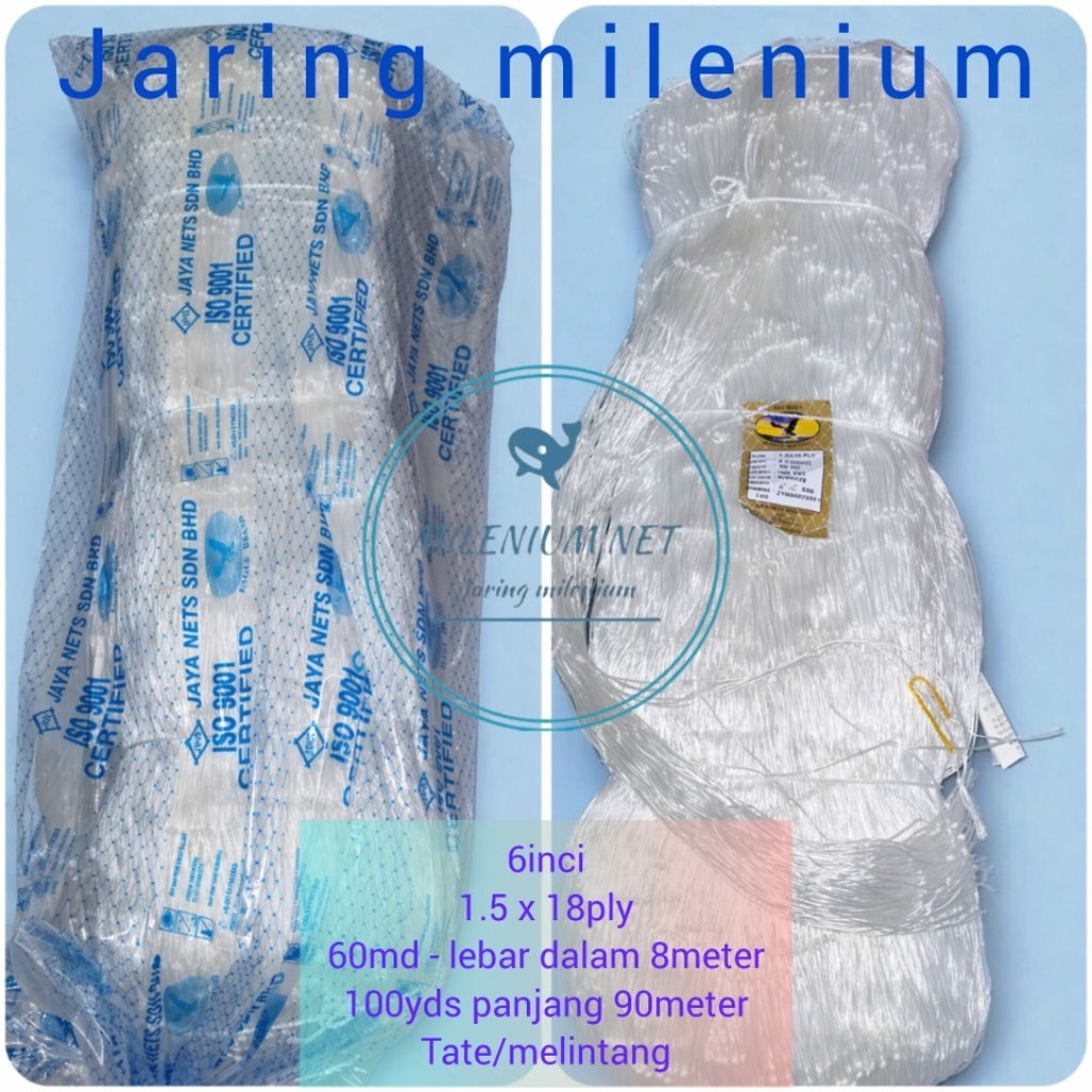 jaring milenium/jaring ply/jaring pintal /6inci 18ply 60md 100yds tate